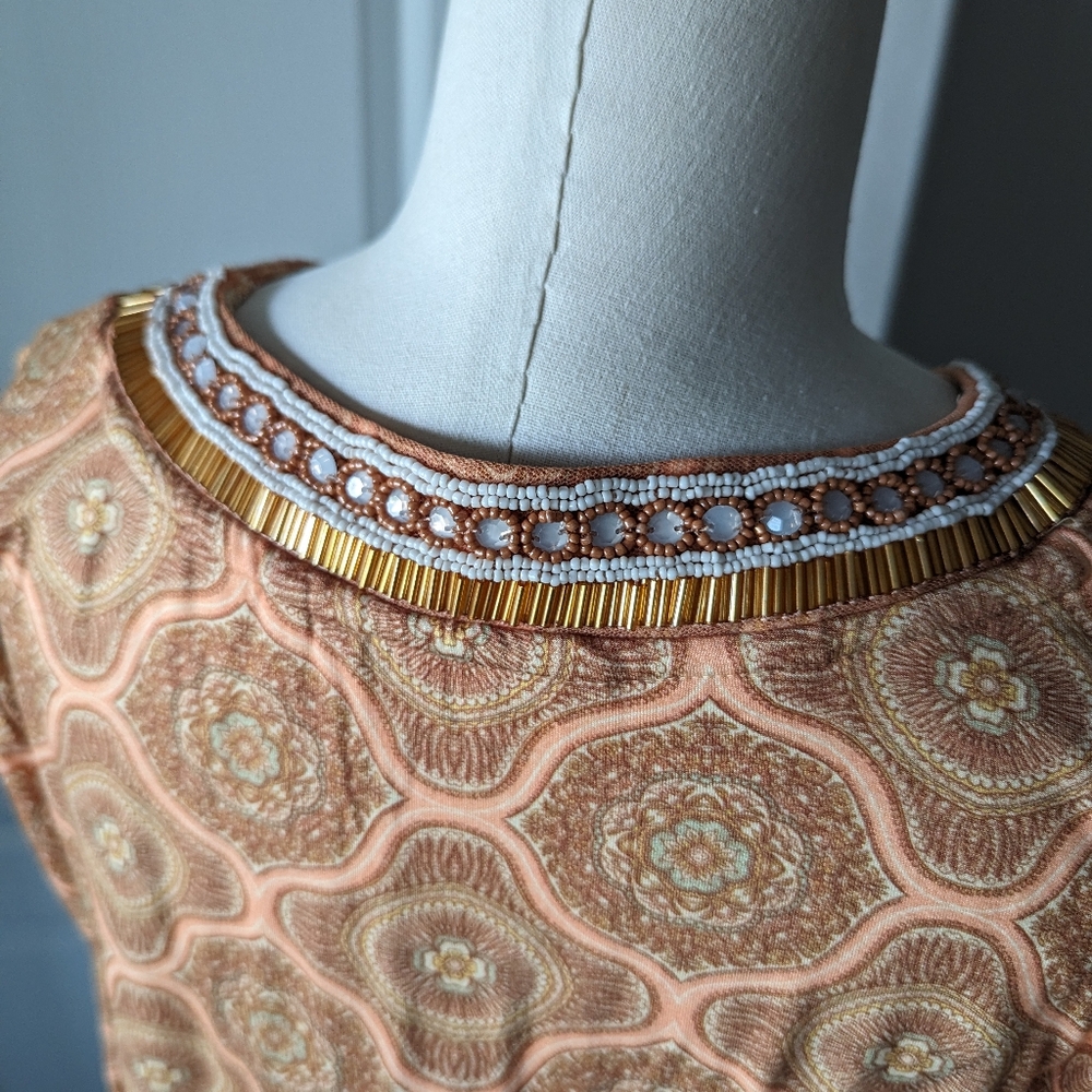 NWT Soft Surroundings Orange Melon Print with Beaded V-Neckline - Picture 6 of 8